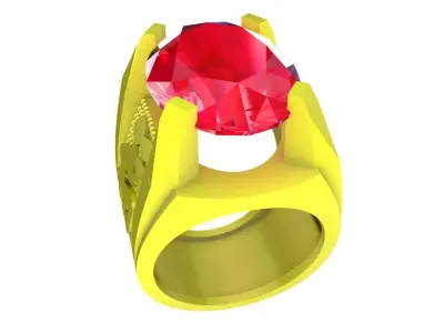 Luxury Oval Gemstone Ring with Chinese Fortune Symbol for M 4930 3D print model