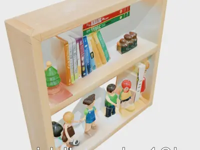 Children Bookshelf with Figurines Model Low-poly 3D model