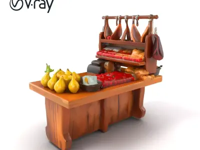 Vintage Rural Market Counter Display model pack Low-poly 3D model