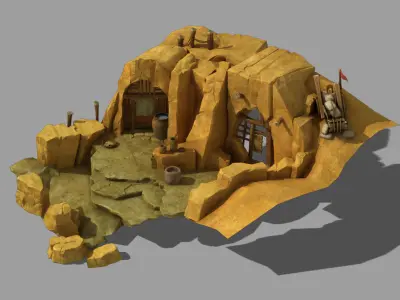 Game Mountain building - cave dwelling 3D model