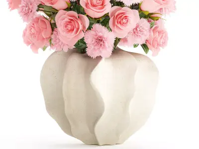 Realistic bouquet pink flowers carnation rose vase decor 3D model