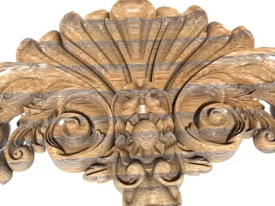 Cartouche-020 ornately carved wooden crown molding 3D model