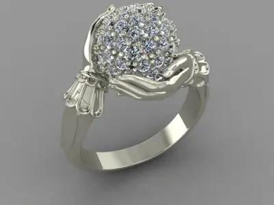 Hand Ring With Ball Of Diamonds 3D Print Model 3D print model