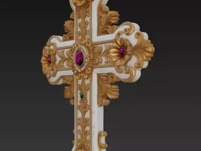 Golden Harmony Cross - Ornamental Baroque Religious Sculpture 3D print model