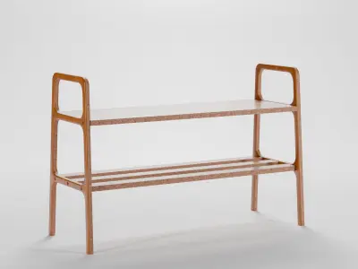 Mid-century modern bench shoe storage Low-poly 3D model