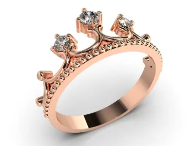 Crown ring with 3 diamonds 3D print model 3D print model