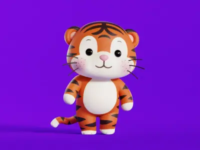 Cartoon Tiger Chibi Kawaii Character Rigged Animated Low-poly 3D model
