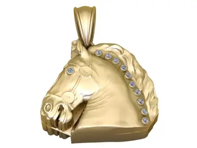 Luxury Horse Head Pendant with Gemstone Mane   3D Printable 3D print model