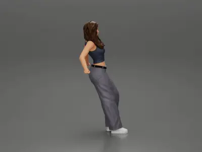 lowrider chola girl leaning against the car in long hair 3D print model