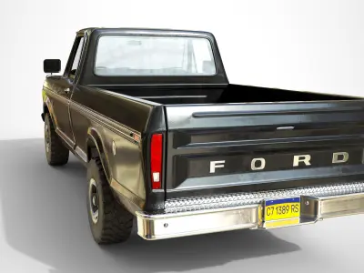 Ford Classic F100 pickup 1976 New Black Low-poly 3D model