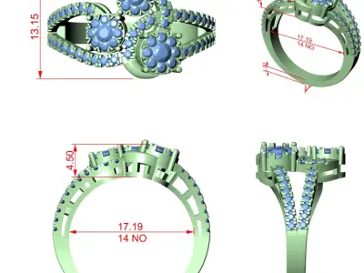 Luxury Diamond Triple Halo Split Shank Ring CAD Design 3D print model