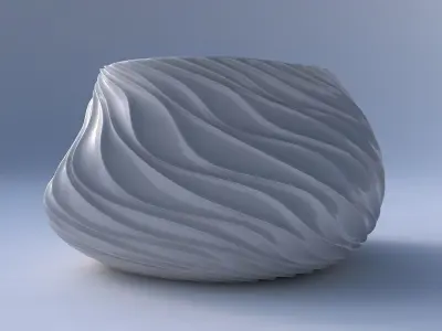 Bowl twisted elipse with wavy extruded lines 3D print model