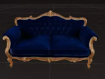 Royal Velvet Blue Sofa Classic French Style Low-poly 3D model