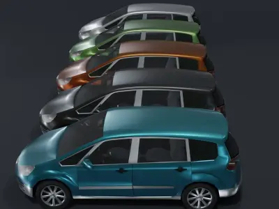 Generic Minivan Car With Interior Lowpoly 3D Model Low-poly 3D model