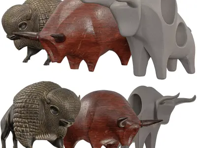 Three Stylized Cow Statues-Decorative Bull Figurines 3D model
