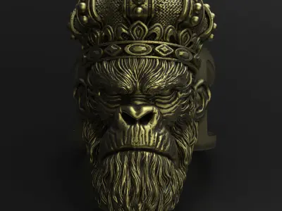 Animal ring Jewelry Monkey king with crown vol1  3D print model