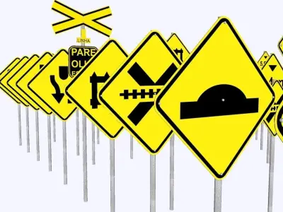 Warning Traffic Signs - Complete 3D Library - Brazil 403 Models 3D model