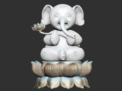 Elephant on lotus flower 3D model