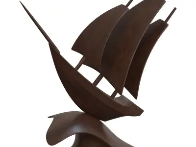 Wooden Sailboat Low-poly 3D model