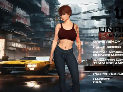 Tattoo girl full rigged - game ready - animated Low-poly 3D model