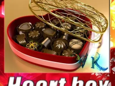Chocolate Candy Pieces in Heart Box 3D model