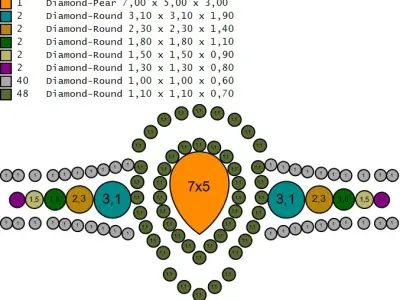 golden ring with a series of precious stones 3D print model