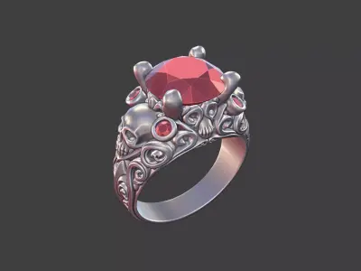 vintage gothic scrollwork skull ring 3D print model