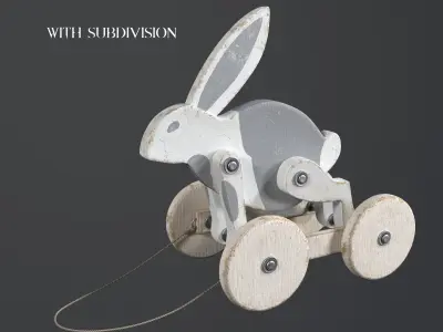 Toy wooden rabbit on wheels Low-poly 3D model