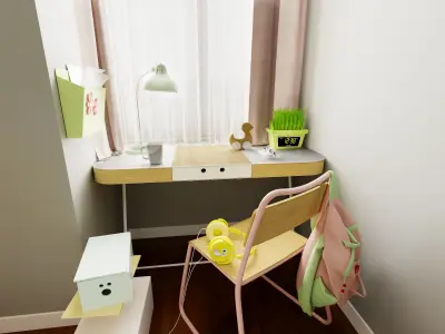 Girl room 3D Model - daughters room Low-poly 3D model