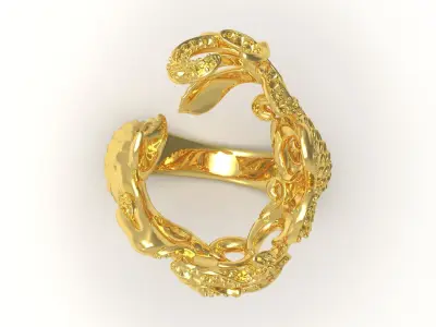 Luxury yellow gold mermaid ring model jr00108 3D print model