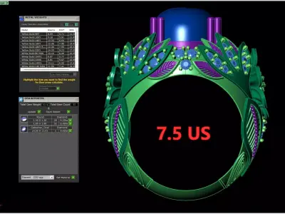  Cocktail Ring 3D Model Large Cabochon Floral Design 3D print model