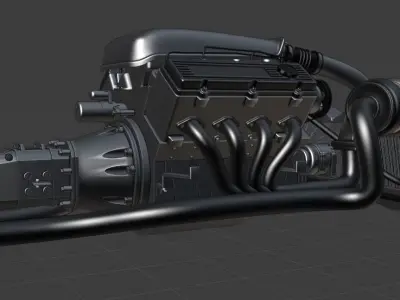 Twin Turbo V8 Engine Free 3D model