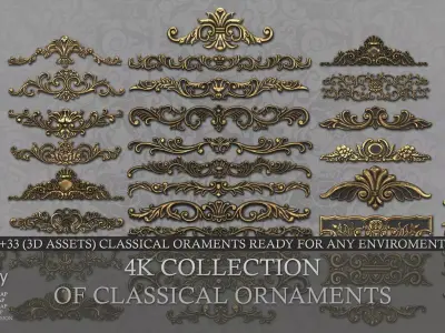 Collection of classical ornaments Low-poly 3D model