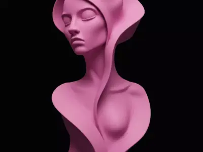 Futuristic Pink Woman Bust Sculpture Abstract Organic Flowing  Low-poly 3D model