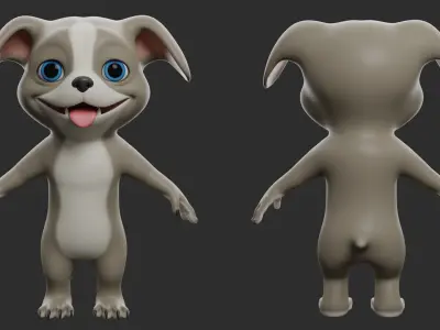Pitbull Dog Cartoon Low-poly 3D model