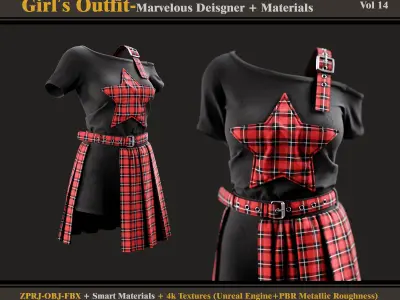 Girl Outfit- MD-Clo3d -Smart Material - Textures-obj-fbx 3D model