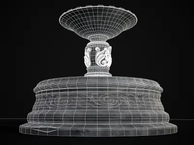 Round Ornamented Water Fountain Low-poly 3D model