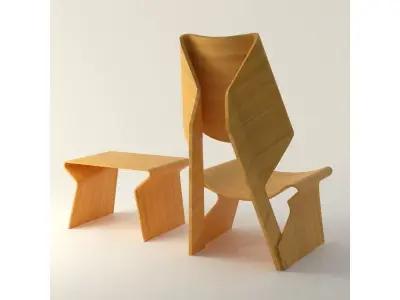 polywood blending Chair  Low-poly 3D model