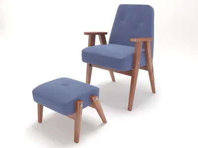 Retro Blue Chair and Ottoman 3D model