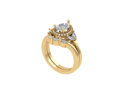 Pear Solitaire Ring Bridal set 3D print model
