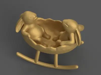 Bunny Rocking Cradle Cute Easter 3D Model for Decoration 3D print model