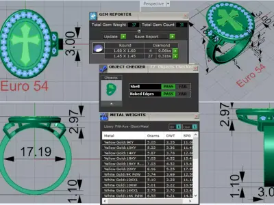 Mans Oval Gold Cross and Diamond stl 3dm Ring Model mr0257 3D print model