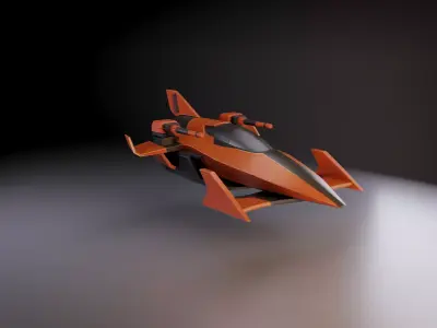 Stylized Modular Spacecraft with Mounted Weapon Game-Ready Low-poly 3D model