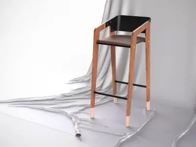 Mid-Century Modern Design Bar Stool Scandinavian Design 3D model