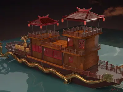 Chinese dragon  house boat   3D model
