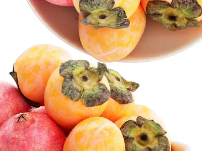 bowl of pomegranate and persimmon fruit 3D model
