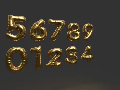 BALLOON NUMBER GOLD Low-poly 3D model