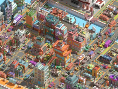Scifi  Low Poly  Cartoon City  Low-poly 3D model purchase