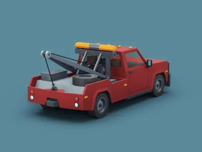 Stylized Cartoon Tow Truck 80s Low-poly 3D model