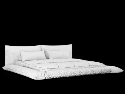 Bed with pillows and blanket 031 3D model